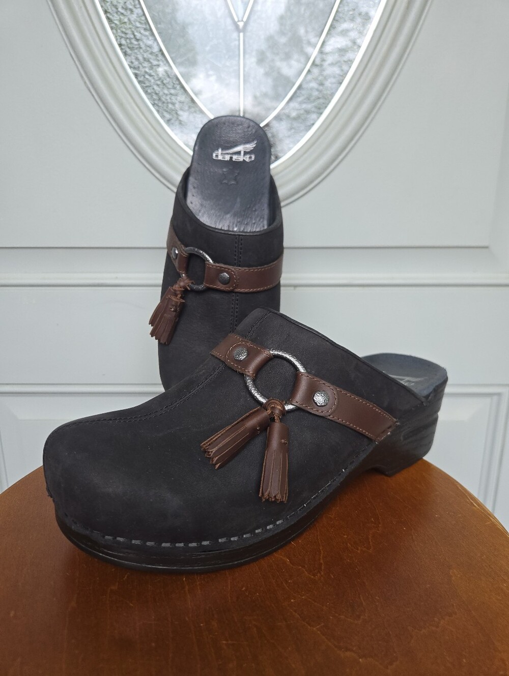 Dansko Shandi Black Leather Tassel Clog